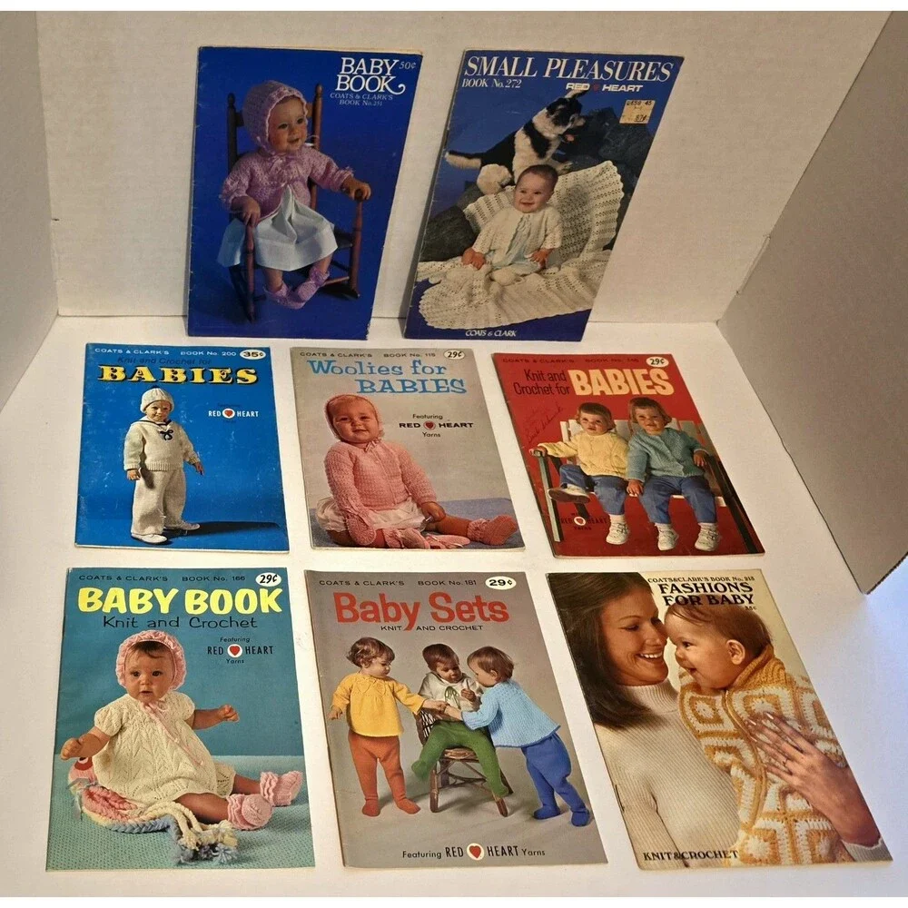 8 Baby Knit Crochet Baby Variety Vintage Coats & Clark's Booklets Red Heart #8